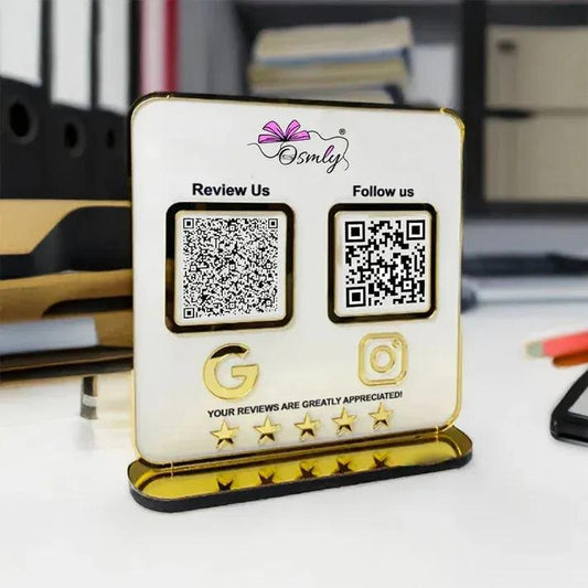 Gold Acrylic White QR Stand-QR Stand-Qr Print-OSMLY