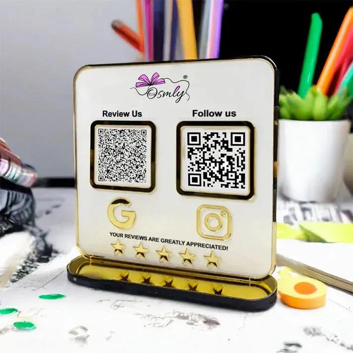 Gold Acrylic White QR Stand-QR Stand-Qr Print-OSMLY