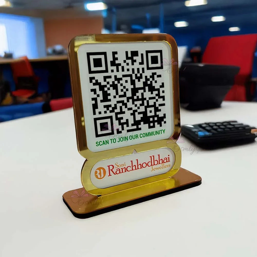 Gold Border Single QR Stand-QR Code Stand-Qr Print-QrPrint