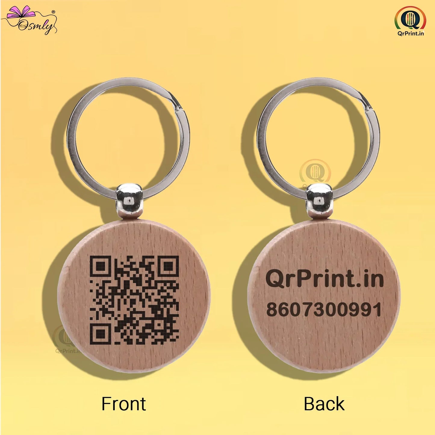 Wooden Round QR Keychain - Qr Print