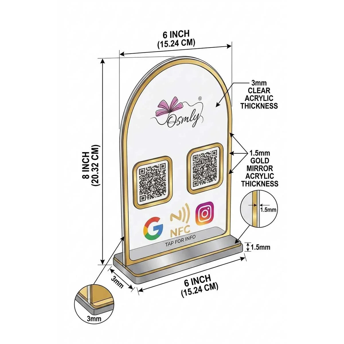 Gold Border Acrylic QR Stand