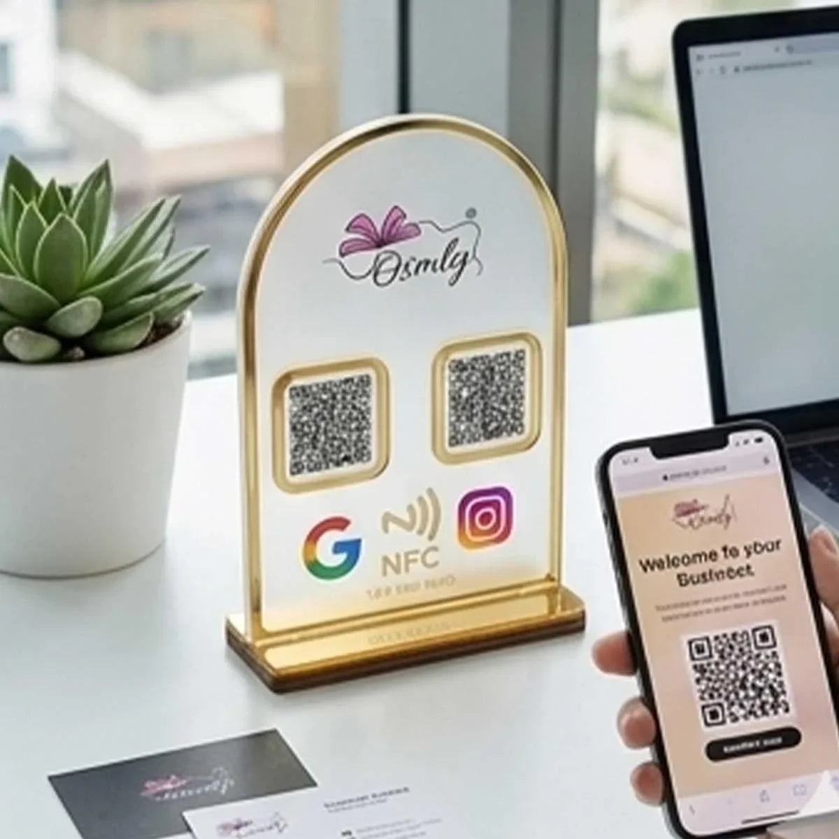 Gold Border Acrylic QR Stand