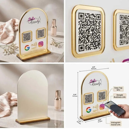 Gold Border Acrylic QR Stand