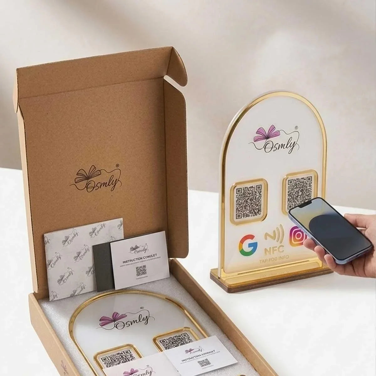 Gold Border Acrylic QR Stand