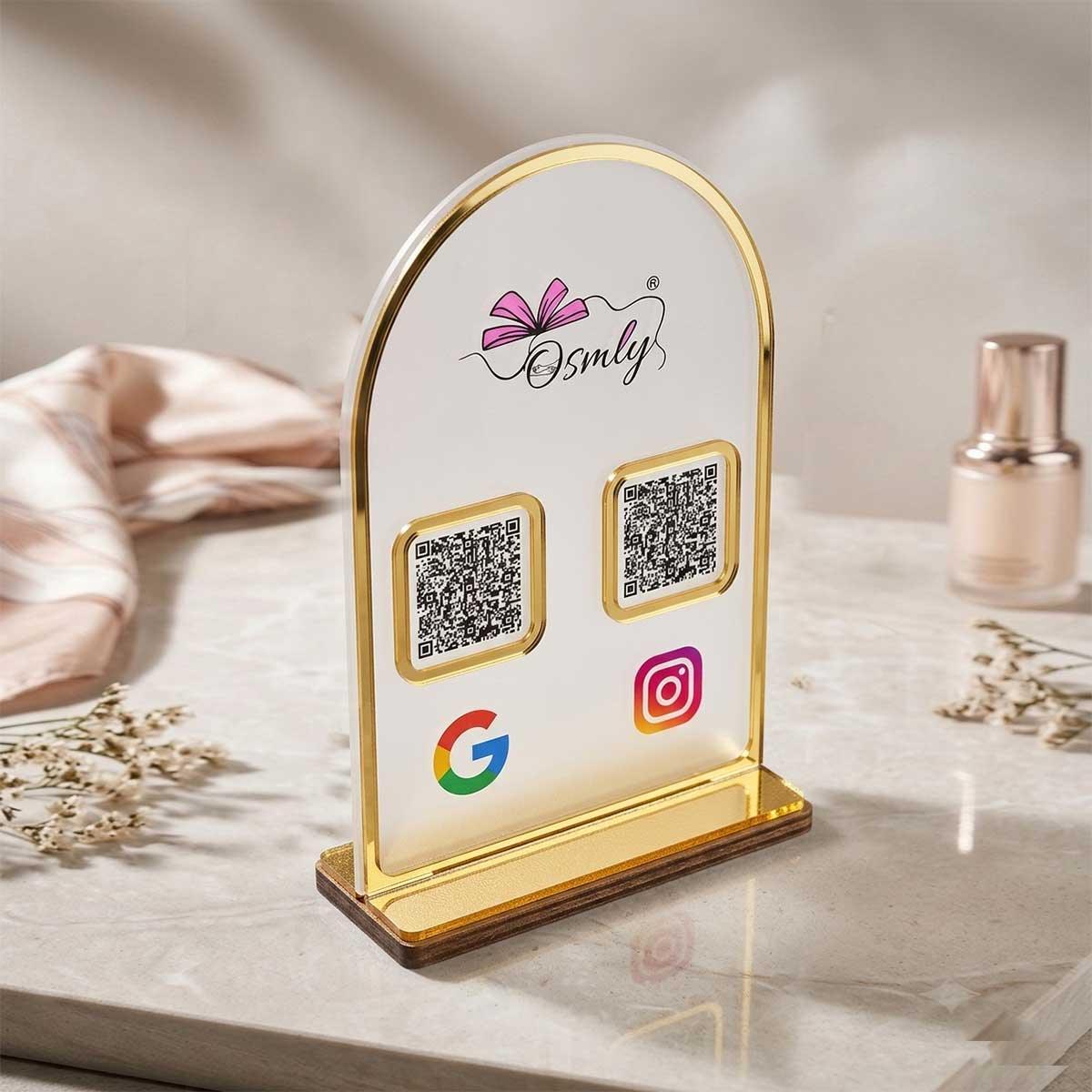 Gold Border Acrylic QR Stand