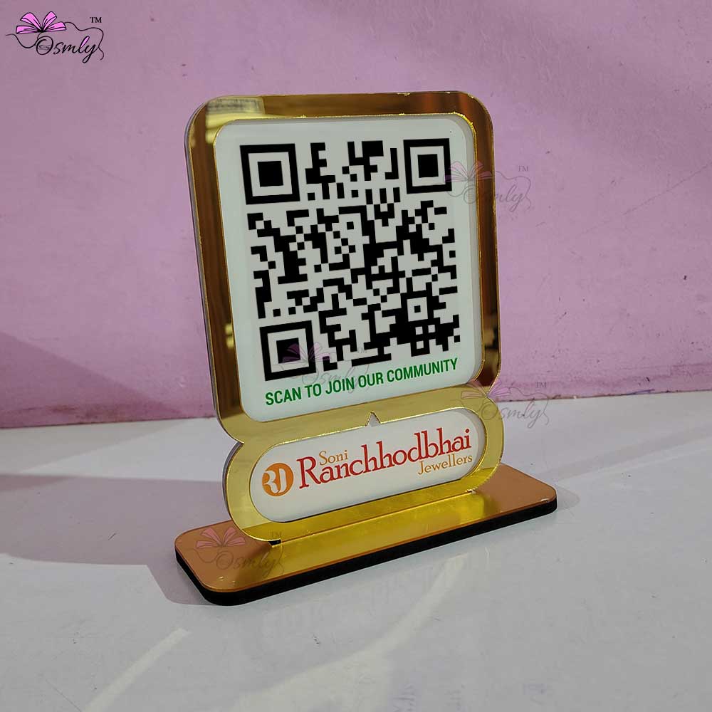 Gold Border Single QR Stand-QR Code Stand-Qr Print-QrPrint