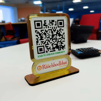 Gold Border Single QR Stand-QR Code Stand-Qr Print-QrPrint