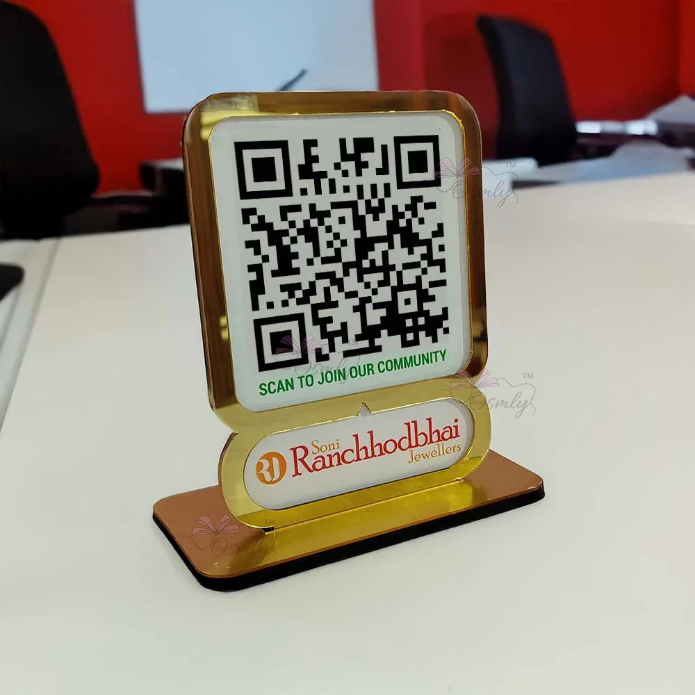 Gold Border Single QR Stand-QR Code Stand-Qr Print-QrPrint