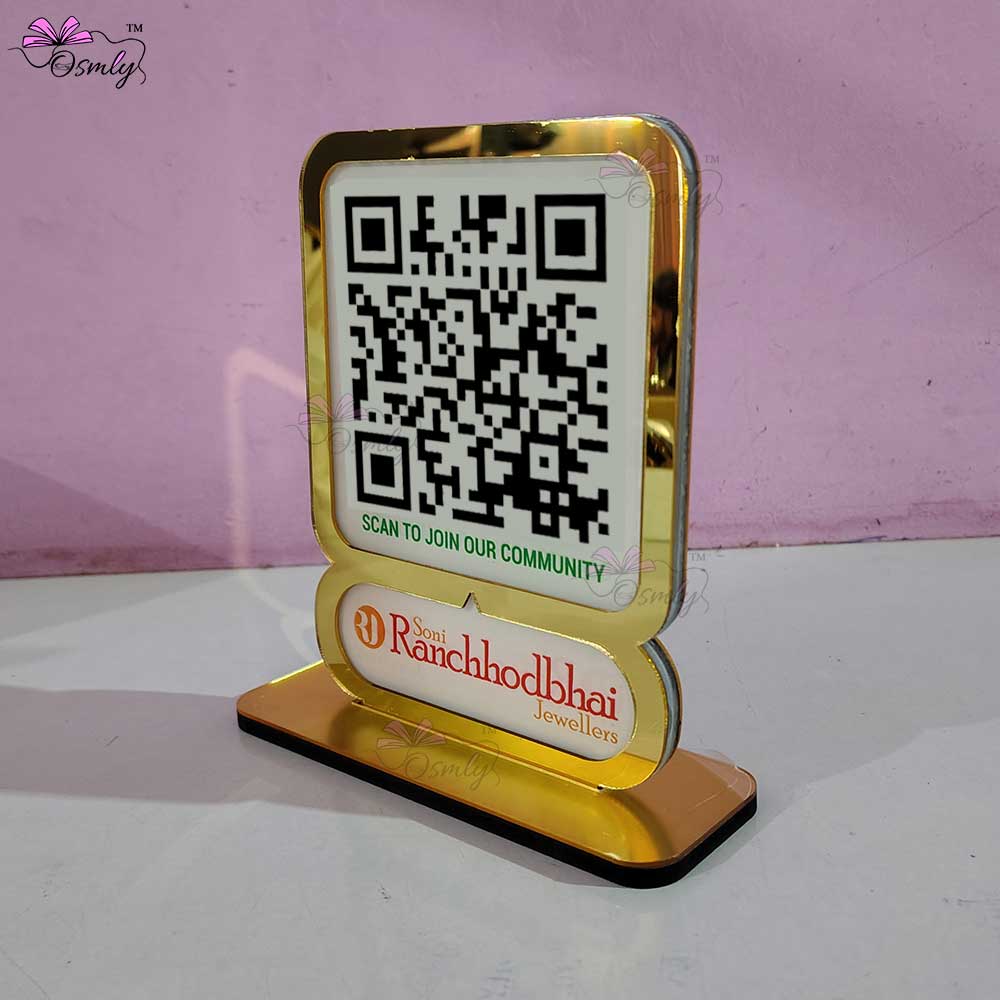 Gold Border Single QR Stand-QR Code Stand-Qr Print-QrPrint