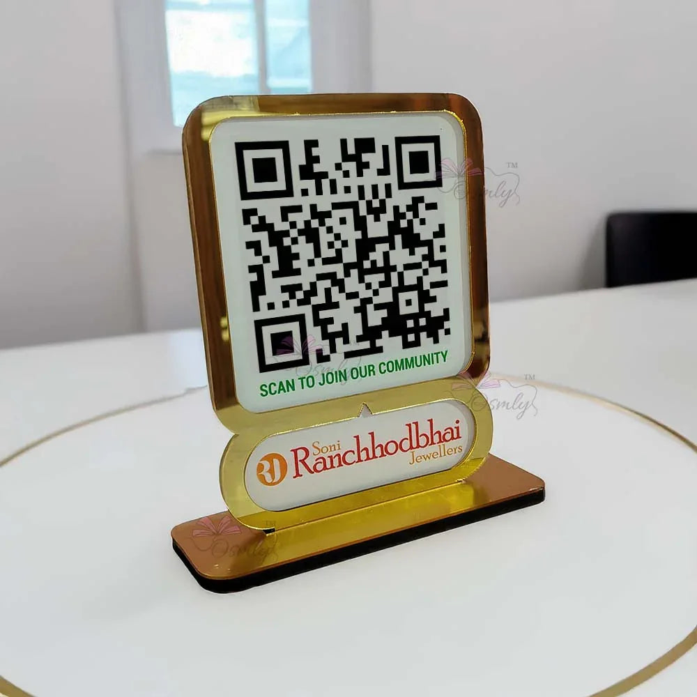 Gold Border Single QR Stand-QR Code Stand-Qr Print-QrPrint